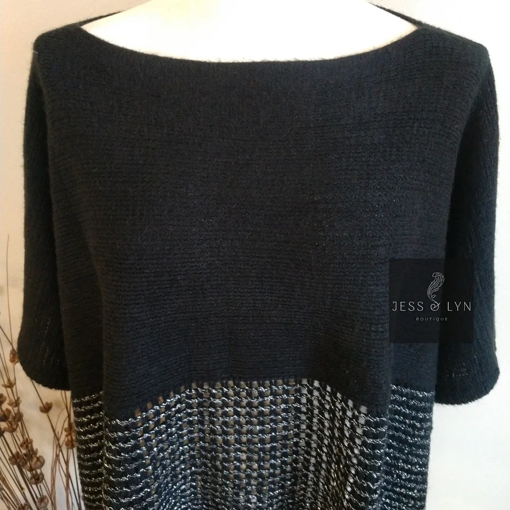 🆕RAYA- Black Oversized Two Tone Knit Sweater w/Wide Sleeves - Picture 4 of 12